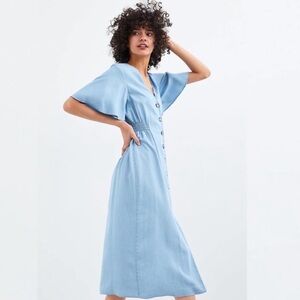 Zara chambray short sleeve maxi dress XS
